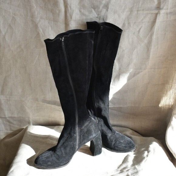 Ann Demeulemeester Black Velluto Suede Knee High Heeled Boots Sz 38 (7.5") - Picture 8 of 14